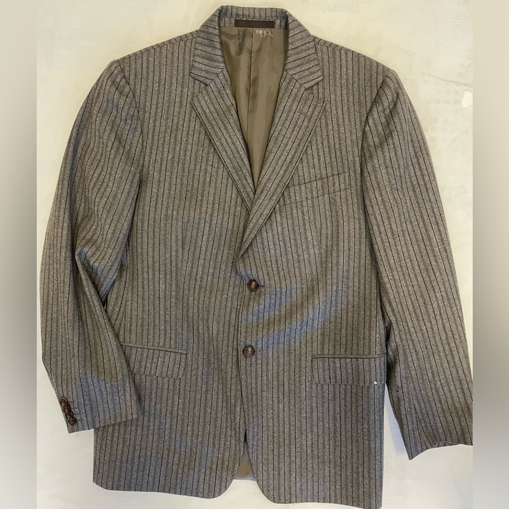 Z Zegna Vintage‎ Wool & Cashmere Striped Suit Jacket in Brown / Gray Size 40 R